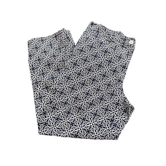 Talbots Capri Pants Women 8 Navy & Cream Geometric Print Cotton & Spandex - Picture 13 of 16